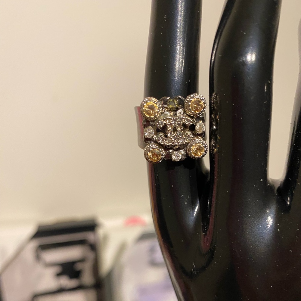 Chanel CC Rhinestone Silver Ring